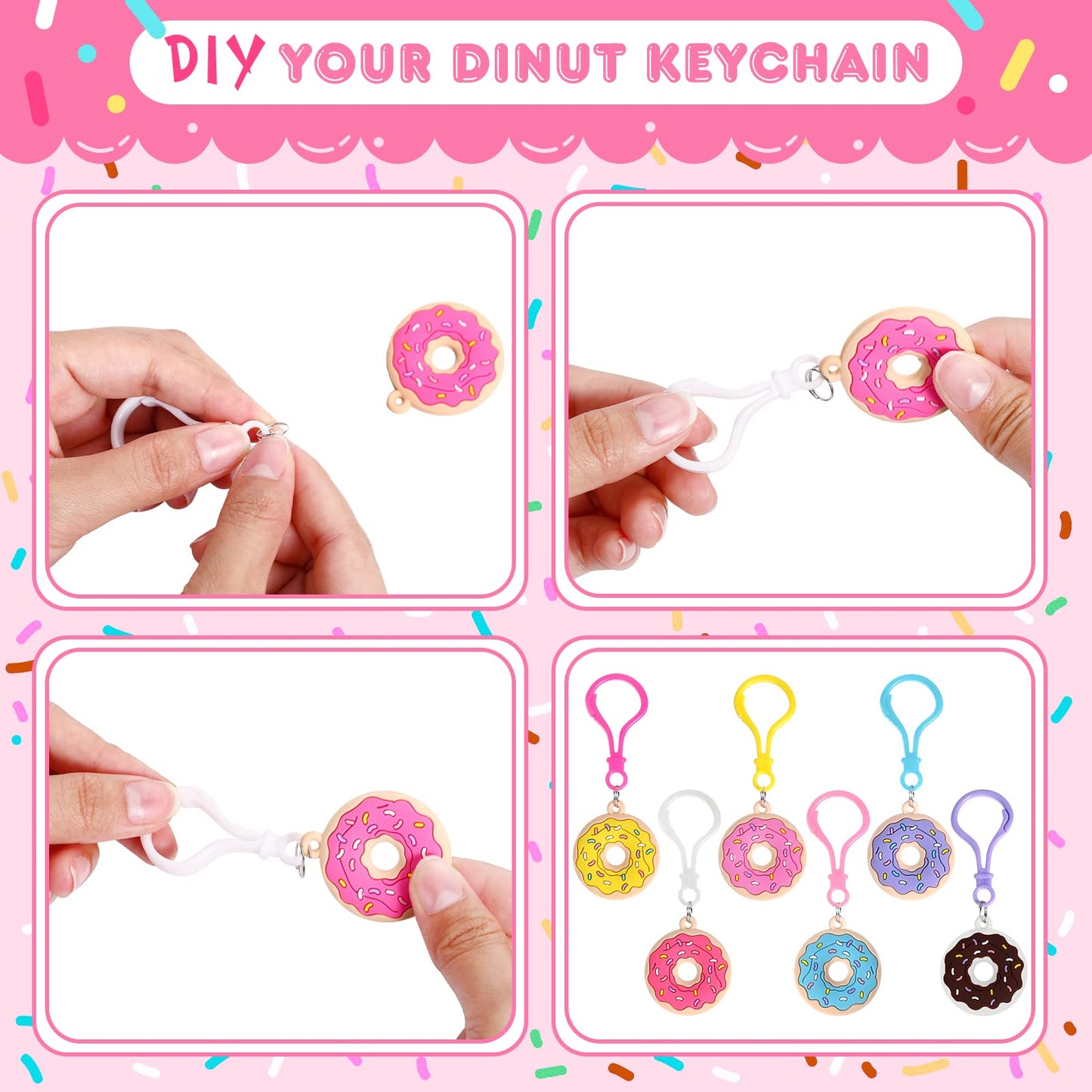 Jadive 24 Pcs Sweet Donut Party Favors Donut Keychain Sweet Doughnut Theme Birthday Party Supplies Pendant Ornament For Christmas Kids Boy Girl Gift Reward Goodie Bag Fillers, 6 Colors