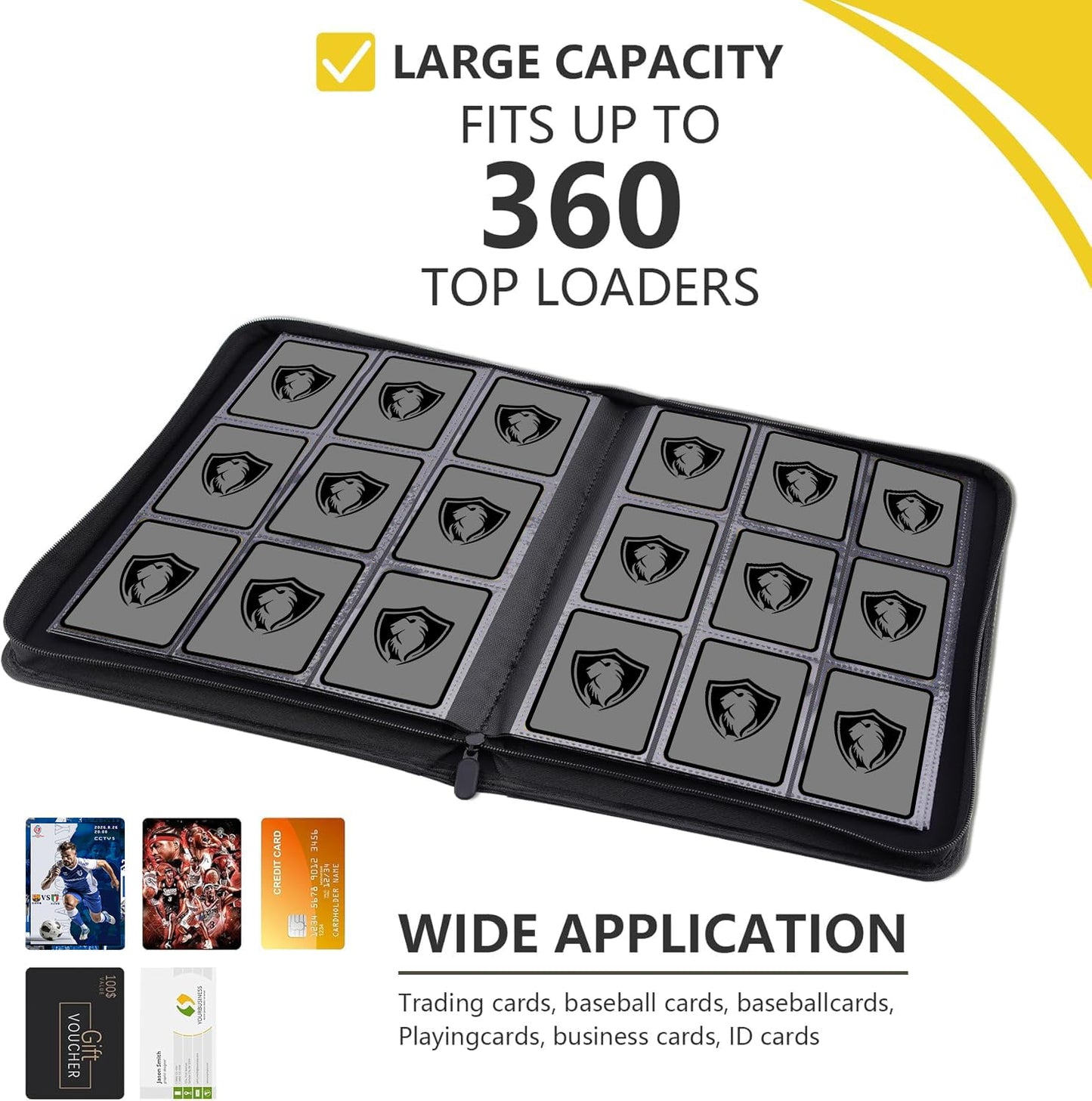 Trading Card Binder 360 Pockets Trading Card Holder Book  enhanced PU Cover Zip Folder Binder  Side Loading Carrying Case Binder Album for TCG  MTG Sports Cards  Game Cards (Gray)