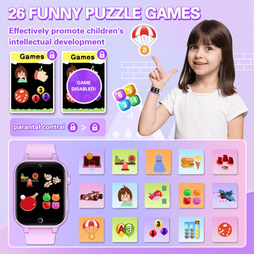 Kids Smart Watch With Hd Touchscreen, 26 Games, Camera, Video, Music Player, Pedometer - Educational Gift For Girls Ages 6-12