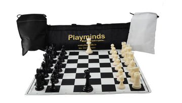 Playminds 18 X 18 Professional Tournament Chess Set With Black Vinyl Foldable Chess Board Game With Solid Plastic Pieces Wit