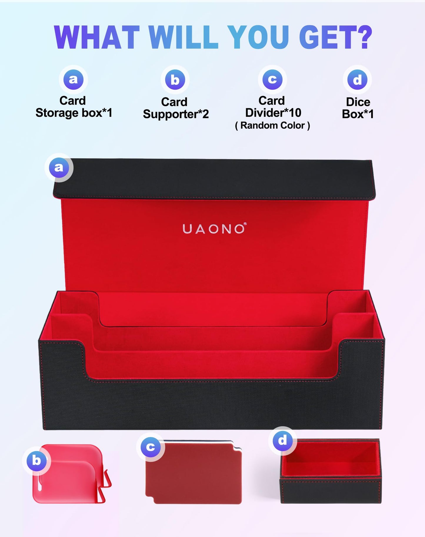 UAONO Trading Card Storage Box for MTG  Fits 7 Pcs Small Commander Deck Box  Large Card Deck Case with Dice Box for TCG PTCG Magic Sports Cards Game Playmat (Black  Red)