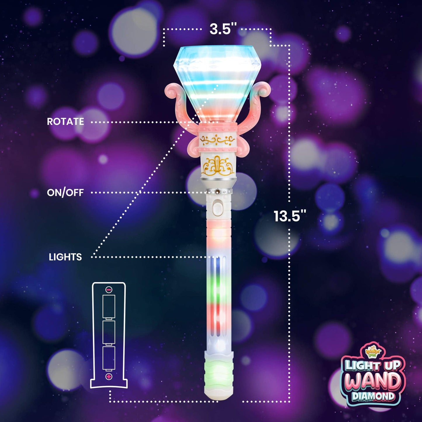 Light Up Spinning Diamond Wand For Kids In Gift Box, Rotating Led Toy For Girls And Boys, Magic Princess Sensory Toys, Suitable