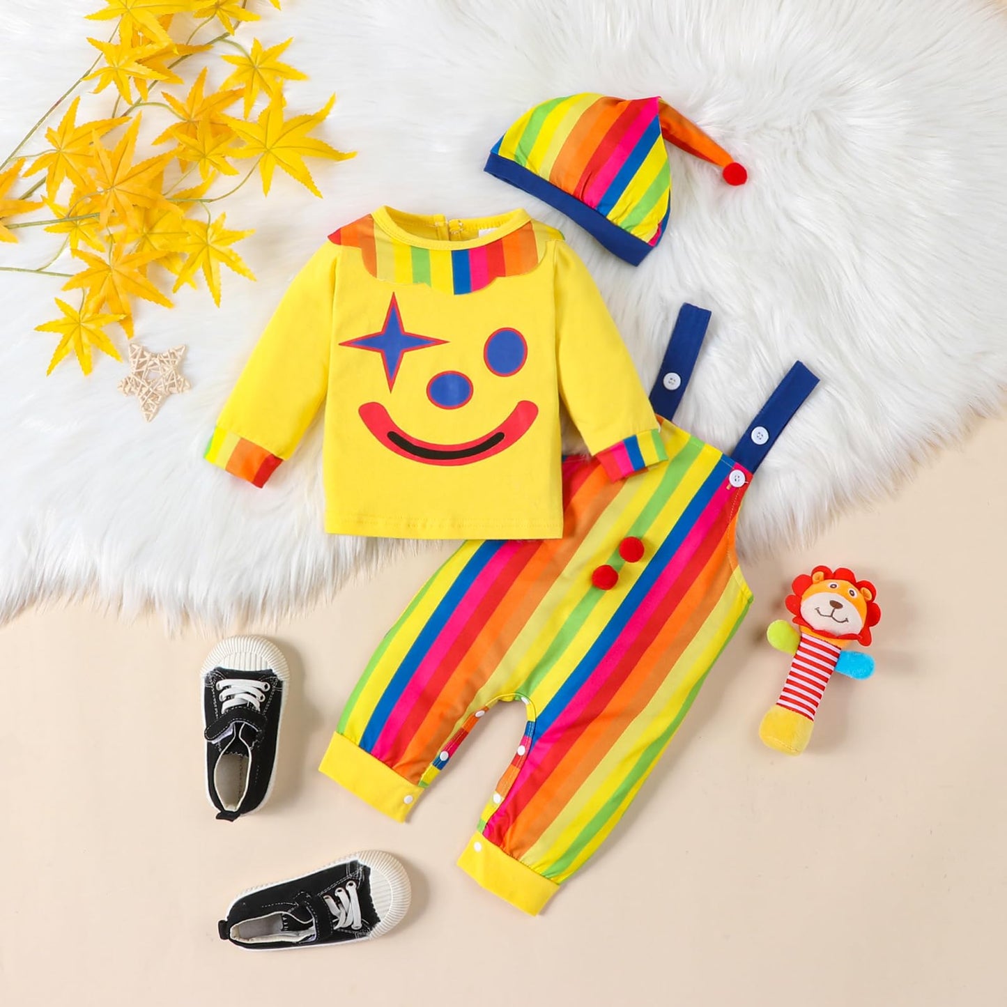 Vinuoker Baby Boy Halloween Clothes Halloween Clown Outfits,Infant Baby Funny Clown Costume Fall Winter Clothes