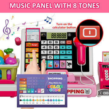 Hyes Kids Cash Register Toy Playset With Real Calculator, Toddler Pretend Play Store Incl Scanner/Credit Card/Play Money/Conveyo