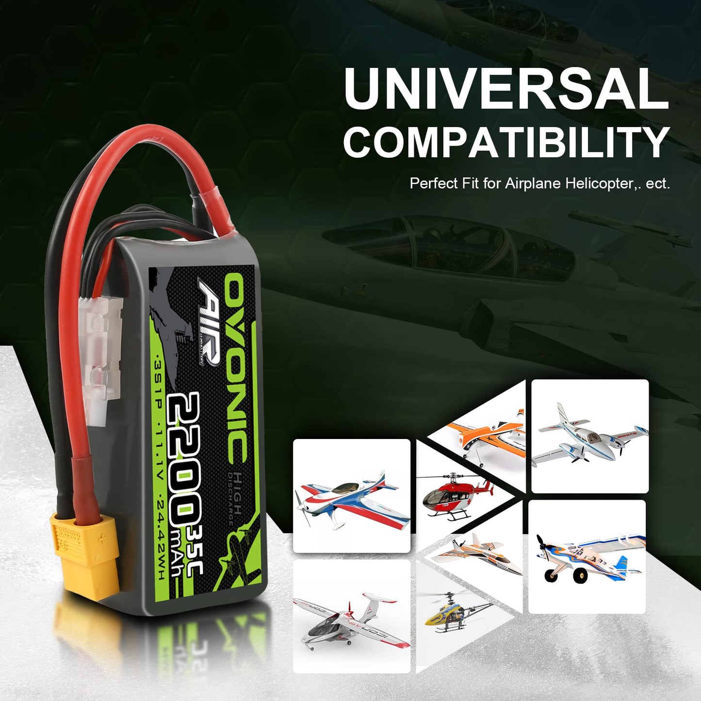 OVONIC 3s Lipo Battery 35C (Burst 70C) 2200mAh 11.1V Lipo Battery with XT60 Connector for Airplane RC Quadcopter Helicopter FPV