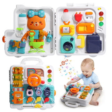 Busy Board for 1 Year Old with Music,Toddler Toys for 1-2 Year Boy Girl, Montessori Busy Board with LED Light,Motor Skills Devel