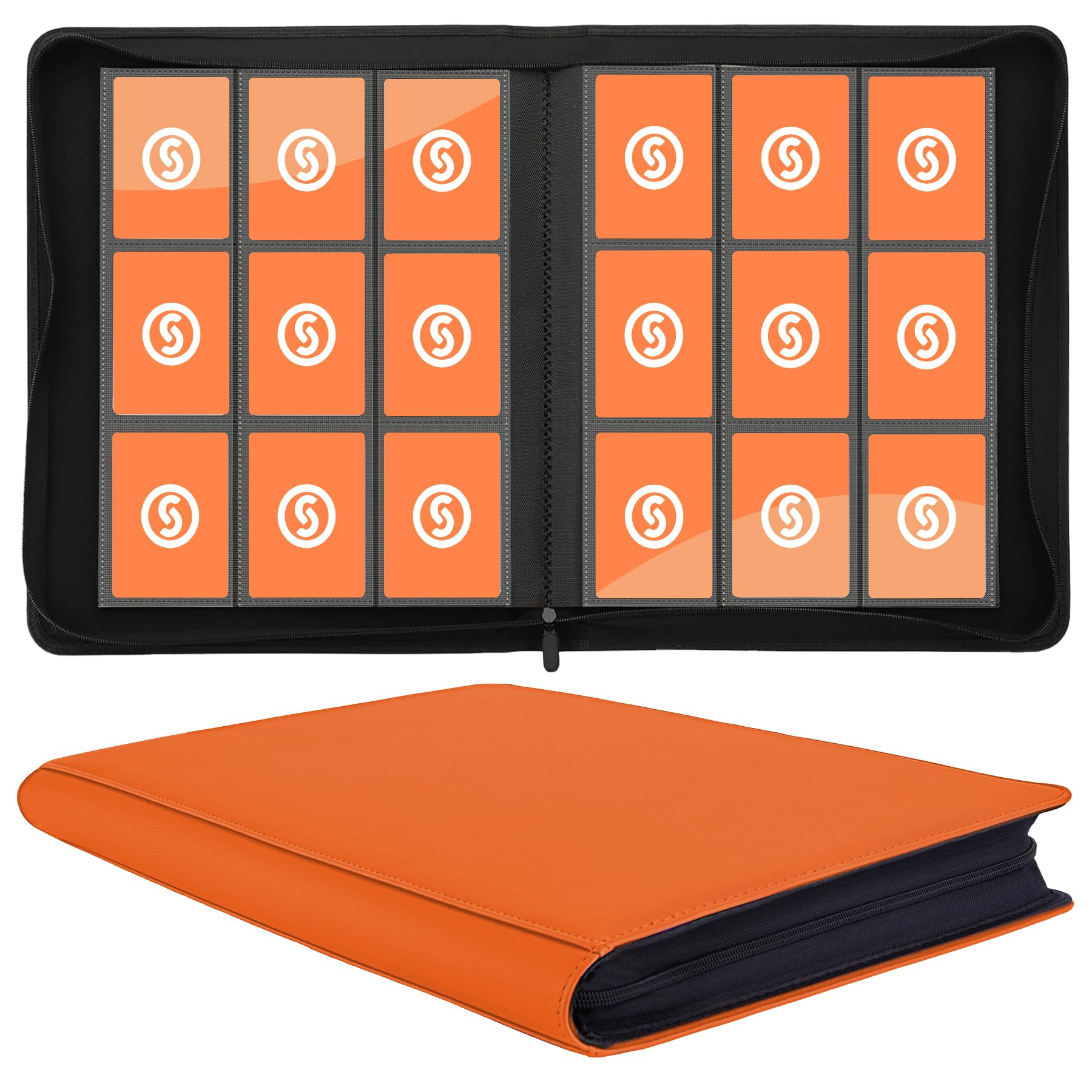 Card Binder 9 Pocket for 360 Cards - enhanced Trading Card Binder with Sleeves Protection  Side Loading Collection for TCG  MTG  YGO  One Piece Collectible Cards (Orange)