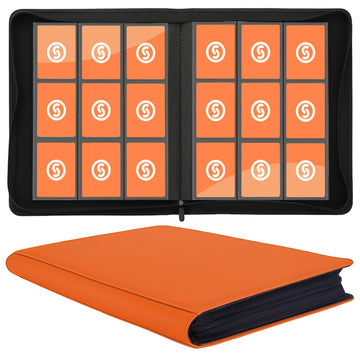 Card Binder 9 Pocket for 360 Cards - enhanced Trading Card Binder with Sleeves Protection  Side Loading Collection for TCG  MTG  YGO  One Piece Collectible Cards (Orange)