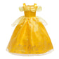 Princess Belle Costume For Girls Birthday Party Outfit Halloween Cosplay Dress Up With Accessories For 7-8