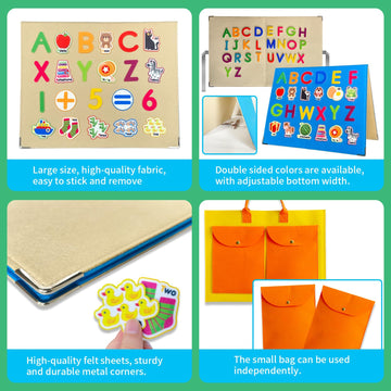 Foldable,Freestanding Felt Flannel Board Set for Toddlers,With 75 Felt Learning Letters Numbers Pieces,Double-Sided,With Storage