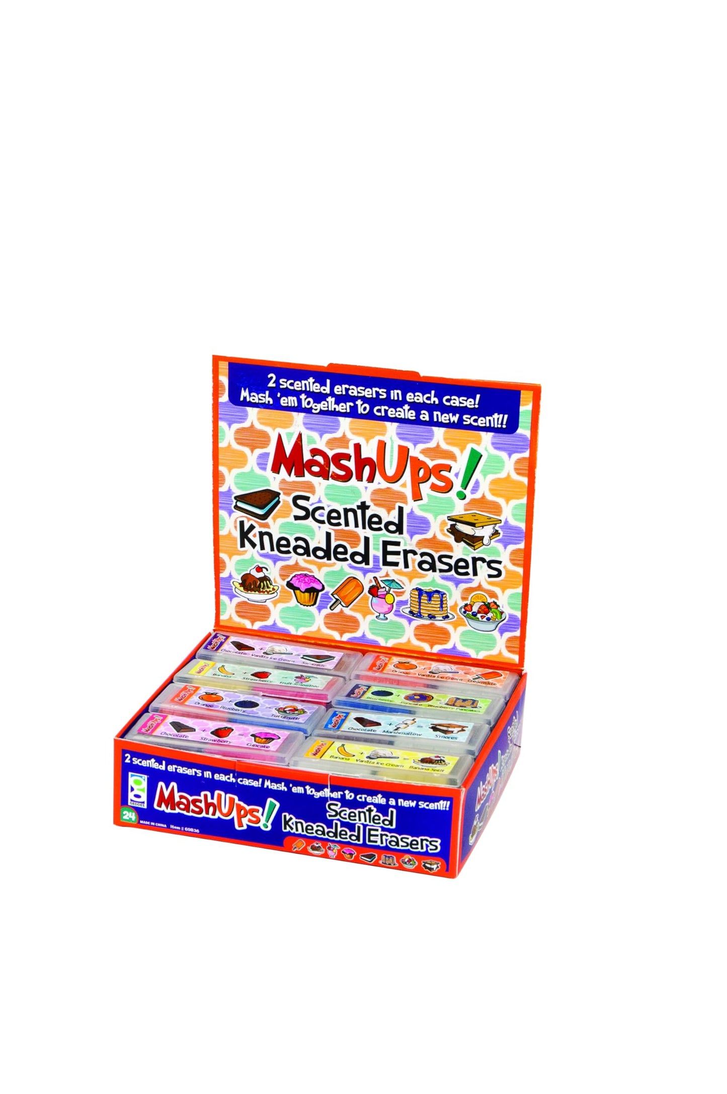 Raymond Geddes Mash Ups Scented Erasers, Pack of 24, Multicolor, Plastic, Model 69836