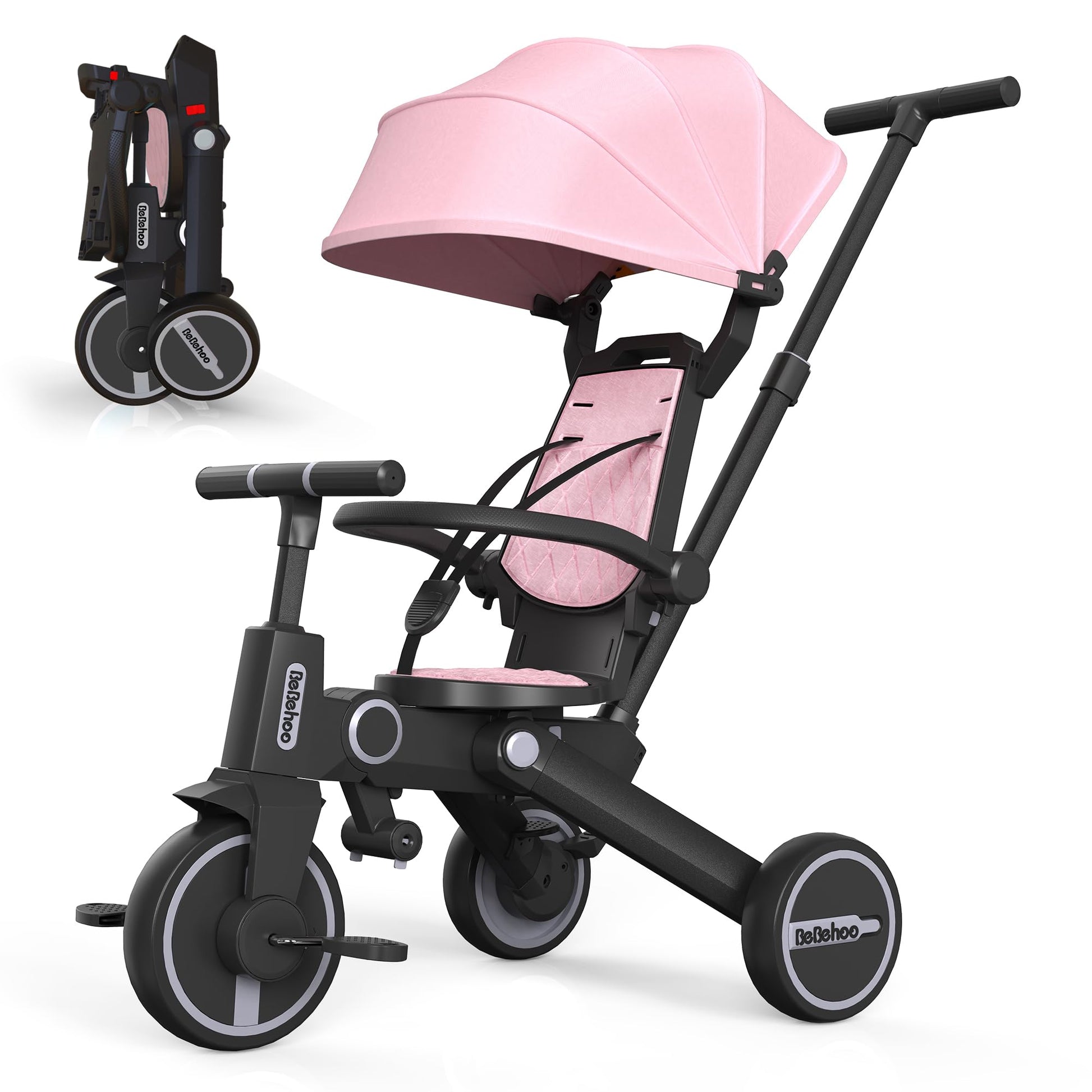 Bebehoo Tricycle Stroller for Toddler,Foldable Baby Tricycle,Kids Balance Bike with Push Handle,Toddlers Stroller Bike with 1 to