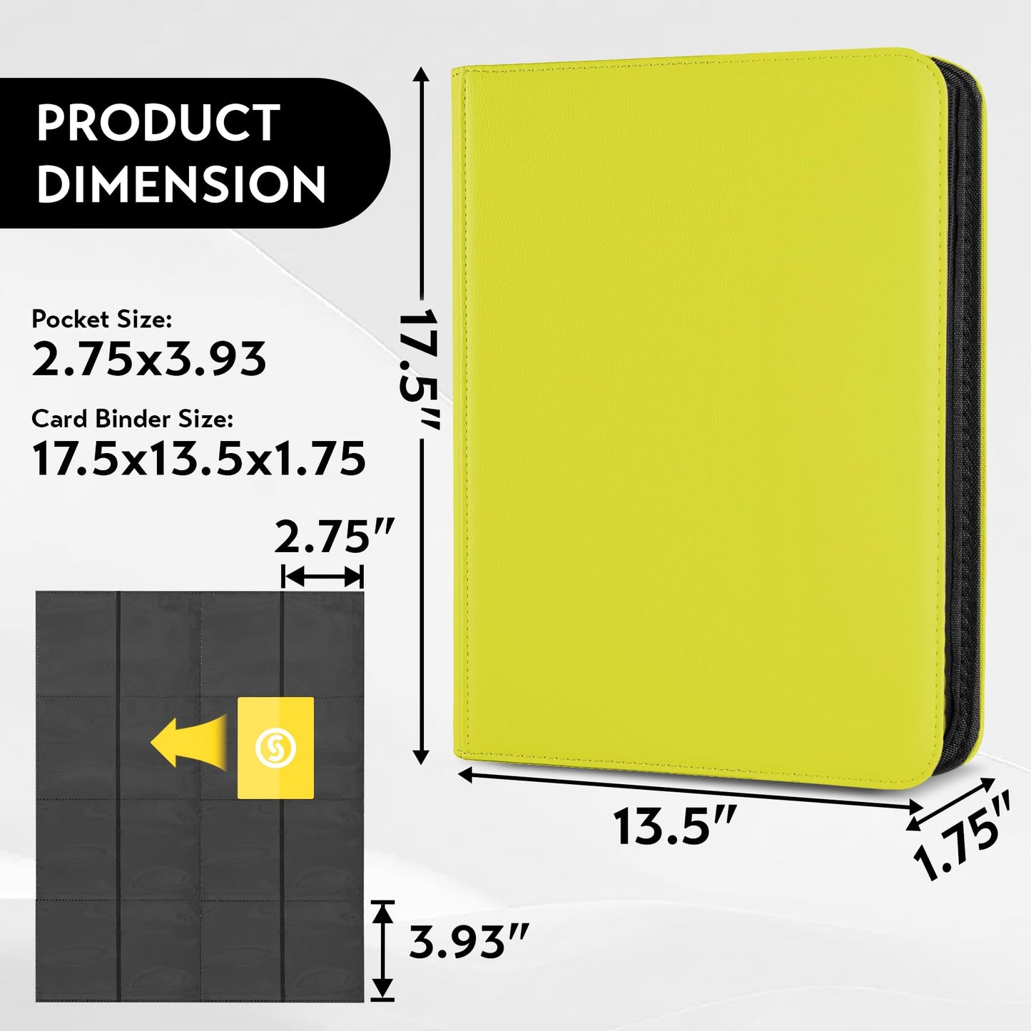 1000+ Pockets Trading Card Binder  enhanced 16 Pocket Card Binder  Ringless Side Loading Collection Album Holder Folders for MTG  TCG  Game Cards & Sports Cards (Yellow)
