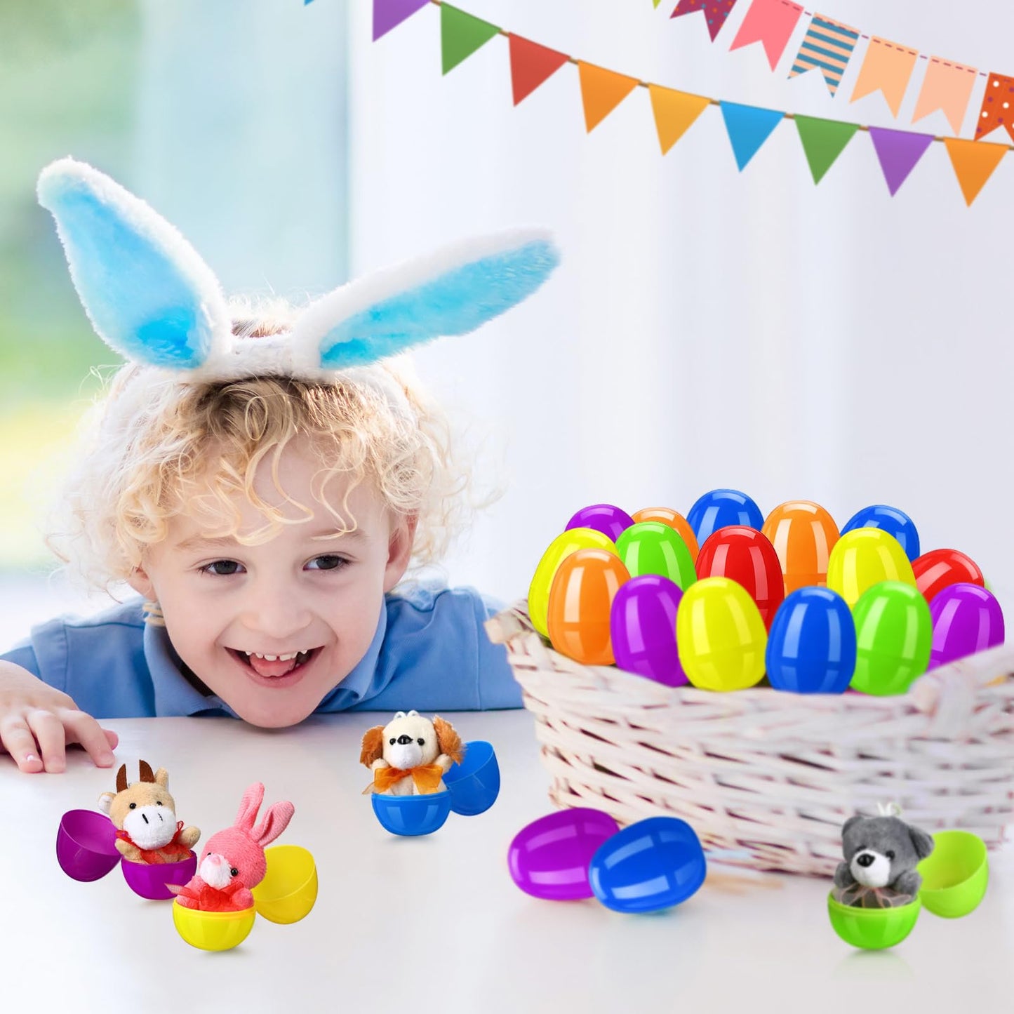 Syhood 96 Set Easter Eggs With Mini Plush Animals Easter Egg Toys Surprise For Kids Basket Stuffers Fillers Party Favor Gift Cla