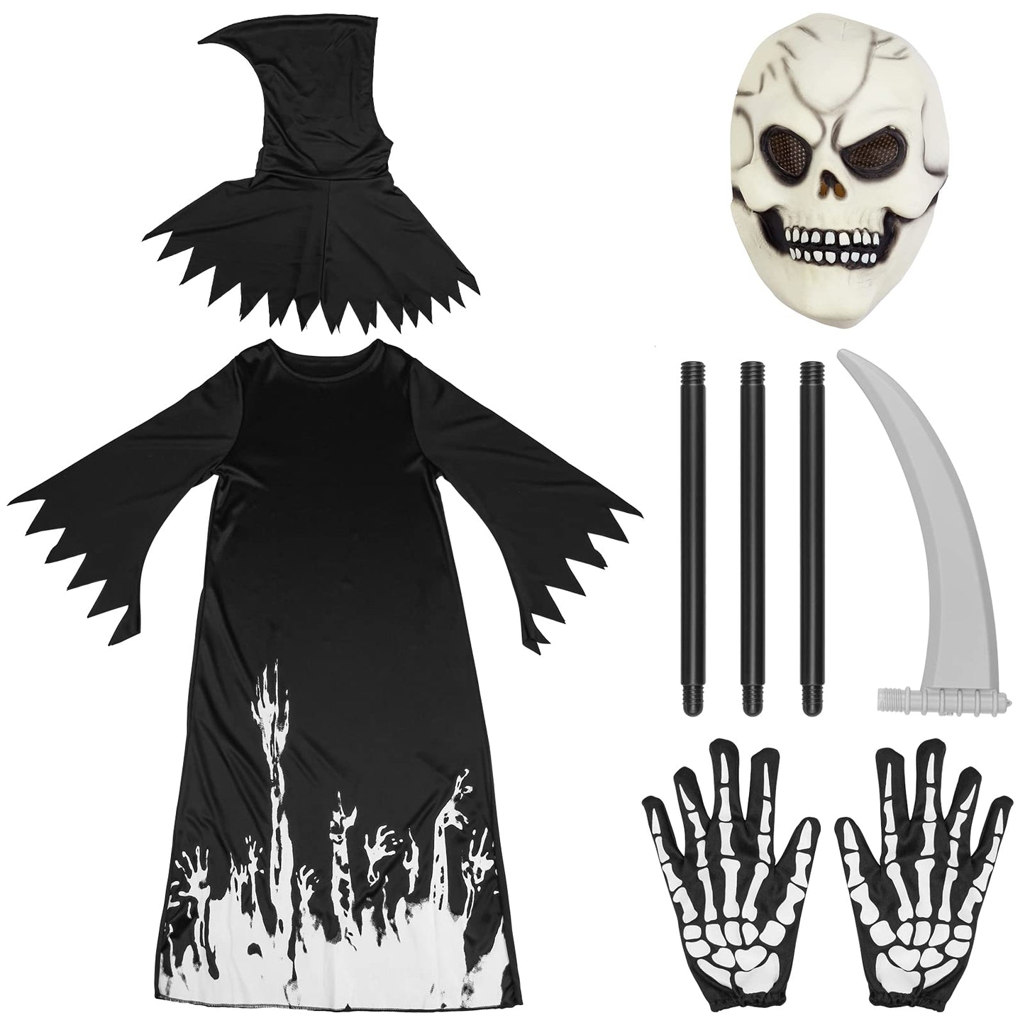 Twister.Ck Halloween Grim Reaper Costume For Kids Boys Girls,Glow In The Dark Deluxe Phantom Costume
