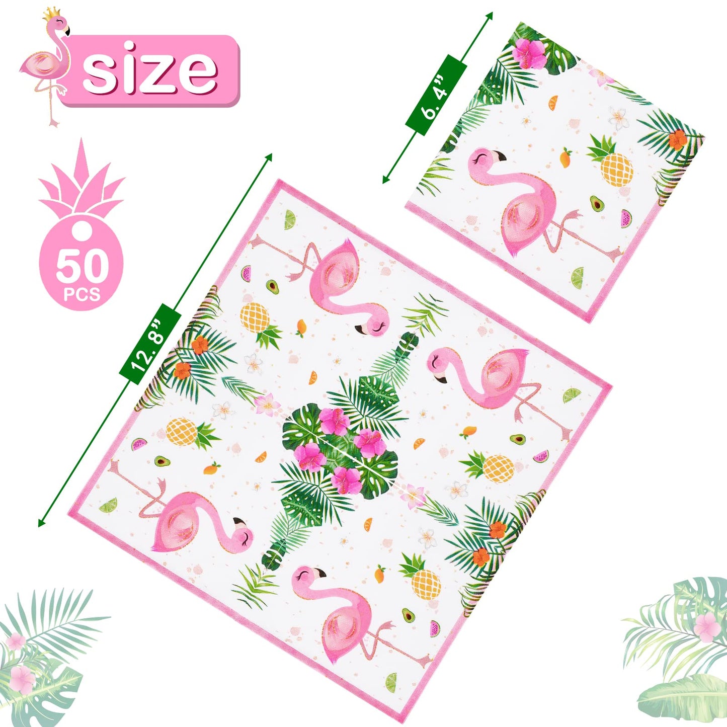 Wernnsai 50Pcs Flamingo Party Napkins - Pink Tropical Luau Party Supplies 3-Ply Kids Birthday Flamingo Paper Napkins Disposable Hawaiian Dinner Napkins For Girl Birthday Pool Tea Party Decorations