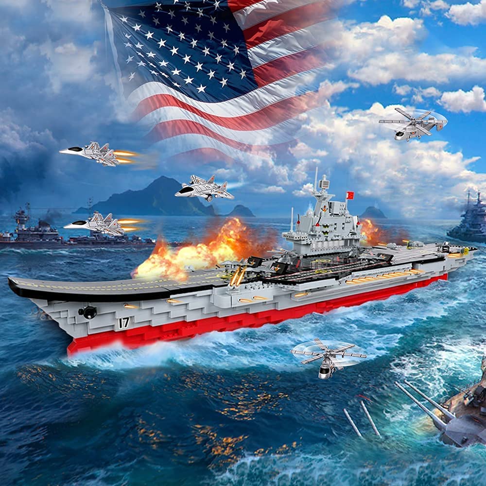 2234 Pieces Aircraft Carrier Building Blocks With Storage Box, 38X 7.7X10.5 Inch Stress Release Large Construction Military Wars