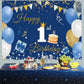 1st Birthday Decorations Happy 1st Birthday Backdrop Party Banner for Boys/Girls Happy 1 Year Old Fabric Sign Poster, Blue Photo