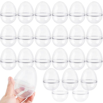 Swakuta 24 Pcs 3.5 Inch Plastic Clear Easter Eggs Small Translucent Fillable Easter Egg Transparent Empty Easter Egg for Easter 