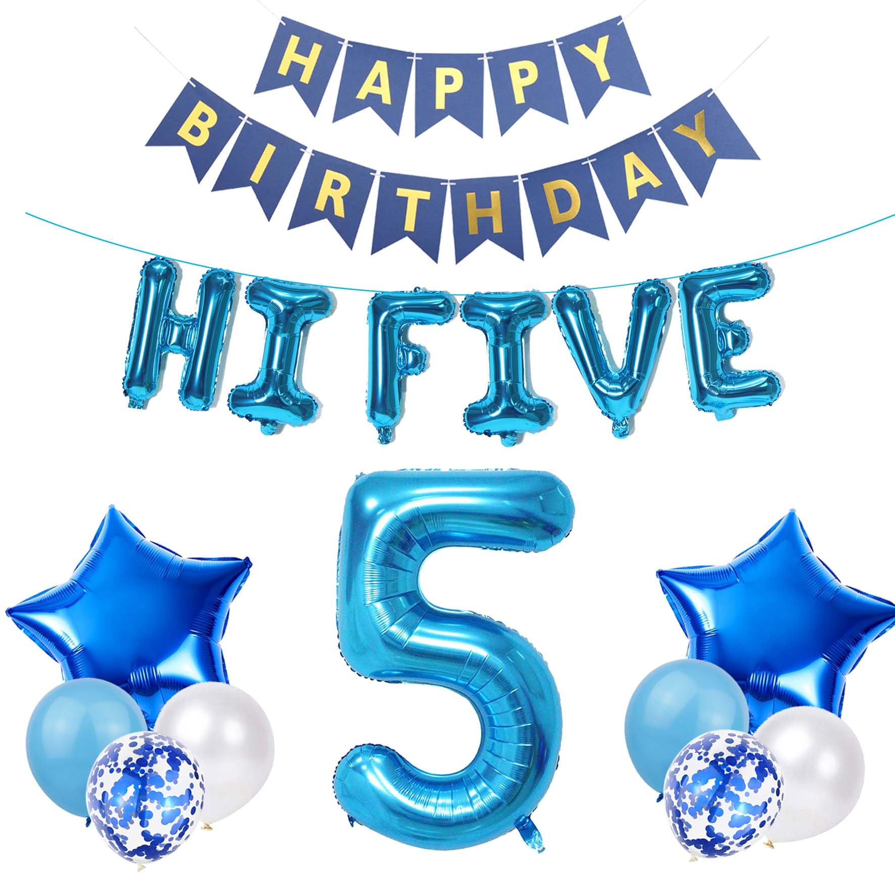 5th Birthday Decorations Rose gold for Girls,Hi Five Birthday Balloons 5th Birthday Banner Number 5 Star Foil Balloons Latex Con