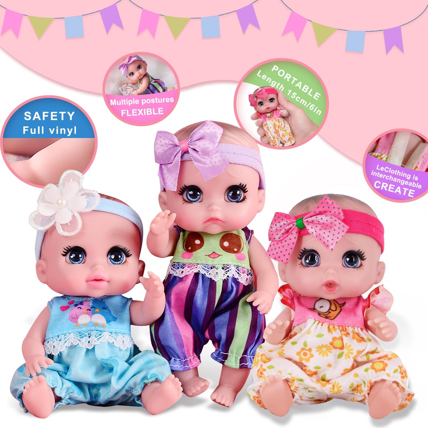Beem Jun 6 Cute Small Baby Doll Newborn Baby All Vinyl Reborn Baby Dolls for Girls Swivel Mini Dolls 16 cm Crying Baby DIY Toys