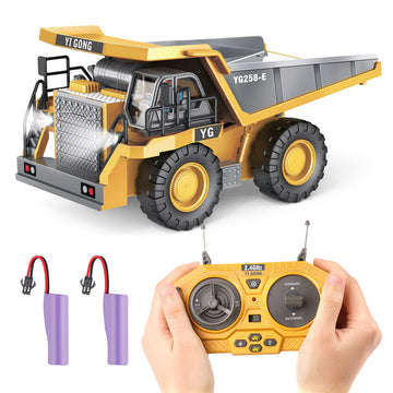 PREPOP RC Dump Truck Toy for Kids, Remote Control Construction Toys Vehicle with Metal Bed and Light/Music, Birthday Gifts Ideas