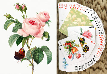 Flonzgift Flowers Roses Playing Cards (Poker Deck 54 Cards All Different) Vintage Graden Flowers Roses Wildflowers Engraving Painting By Redoute