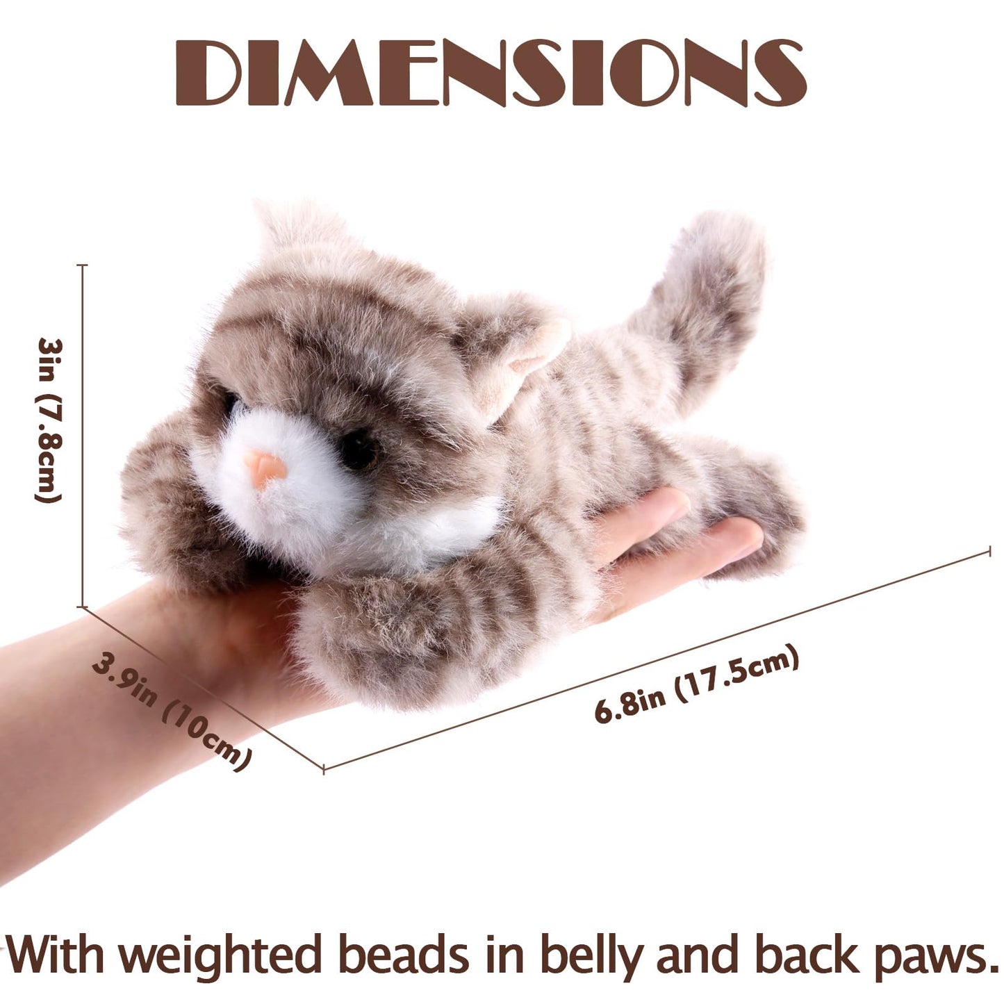 Niceup 3pcs Kitten Stuffed Animal, 7in Small Plush Kitty Cat with Sensory Beans, Pet Adoption Party Favors Black Orange Grey Cat