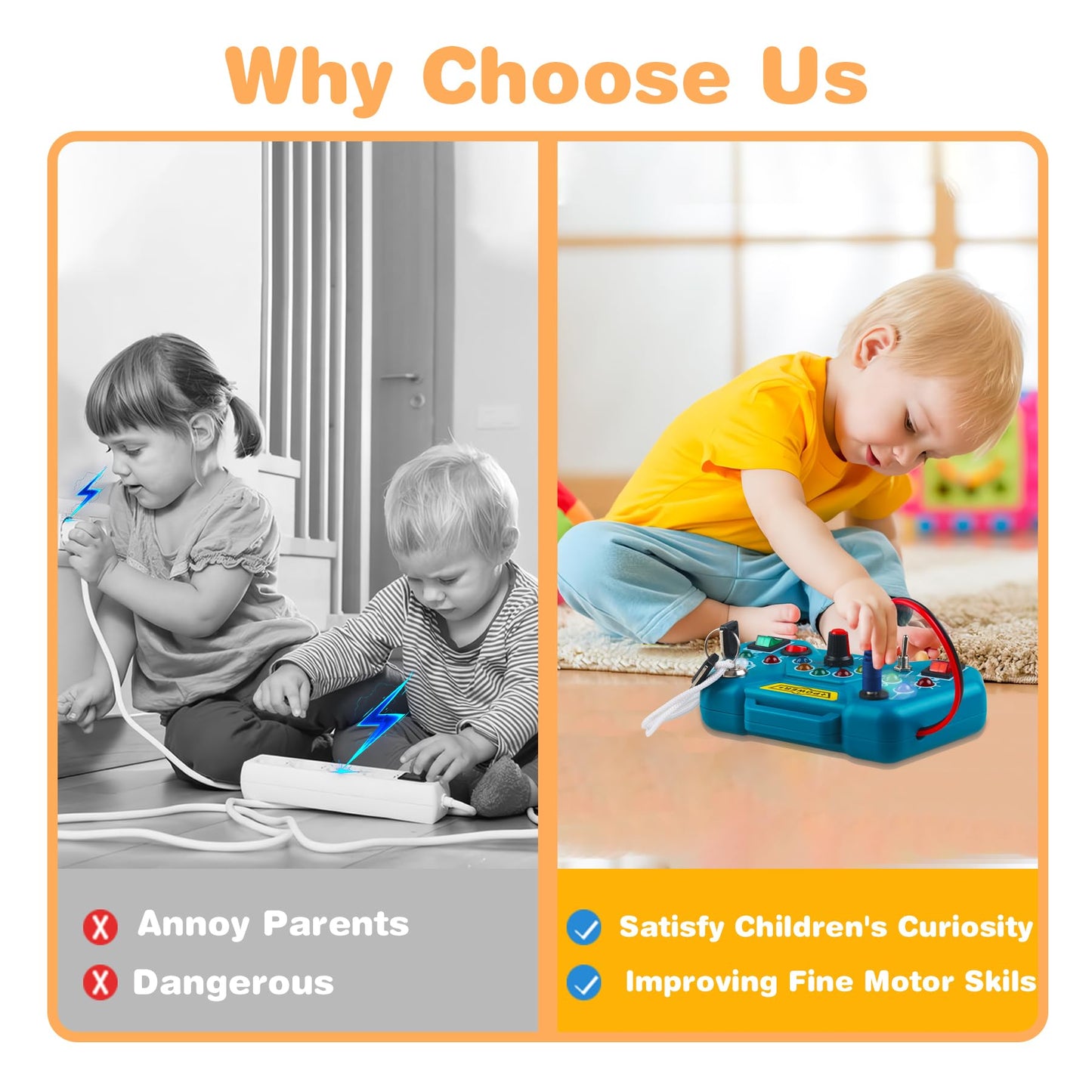 Laiydontos Toddler Toys Led Busy Board,Montessori Toy For 1-3 Year Old, Kids Sensory Board, Light Switches Toy, Preschool Learni