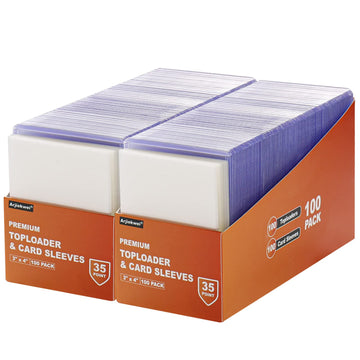 400 Card Sleeves Top Loaders For Cards, Arjiekwei 3'X4' Baseball Card Protectors Hard Plastic, Premium Toploaders Card Holder For Sports Football Trading Cards (200 Toploaders + 200 Penny Sleeves)