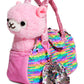 Little Jupiter Pet Plush Set With Purse W/Reversible Sequins & Charm - Stuffed Animal Toy For Kids Ages 4-7 - Stuffed Animal Purse - Stuffed Animals For Girls - (Pink Llama)