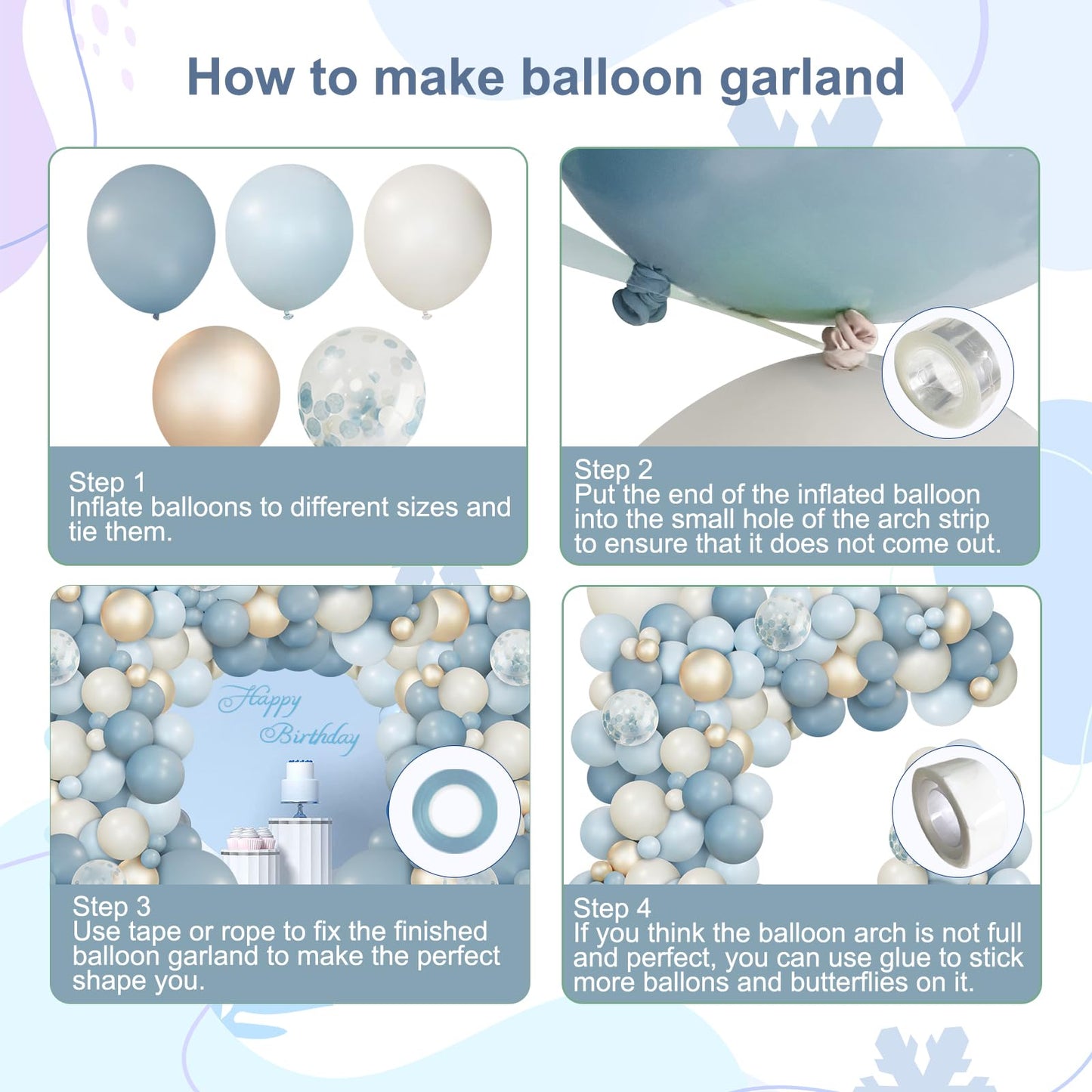 Ilafm 150Pcs Dusty Baby Blue Balloon Arch Garland Kit, Sand White Slate Fog Pastel Baby Blue Balloons Metallic Gold For Boy Baby