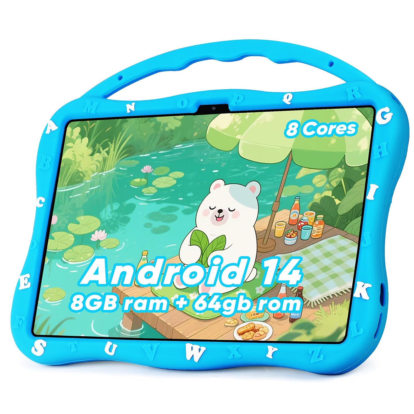 MengDash Kids Tablet, 10.1 inch Tablet for Kids 3-10, Educational Learning Toddler Tablet Android 14, 8GB RAM+64GB ROM Storage, 