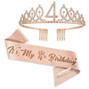 4Th Birthday Tiaras And Crowns For Women Girls, Birthday Decorations Rose Gold Sash Crystal Tiara Party Supplies