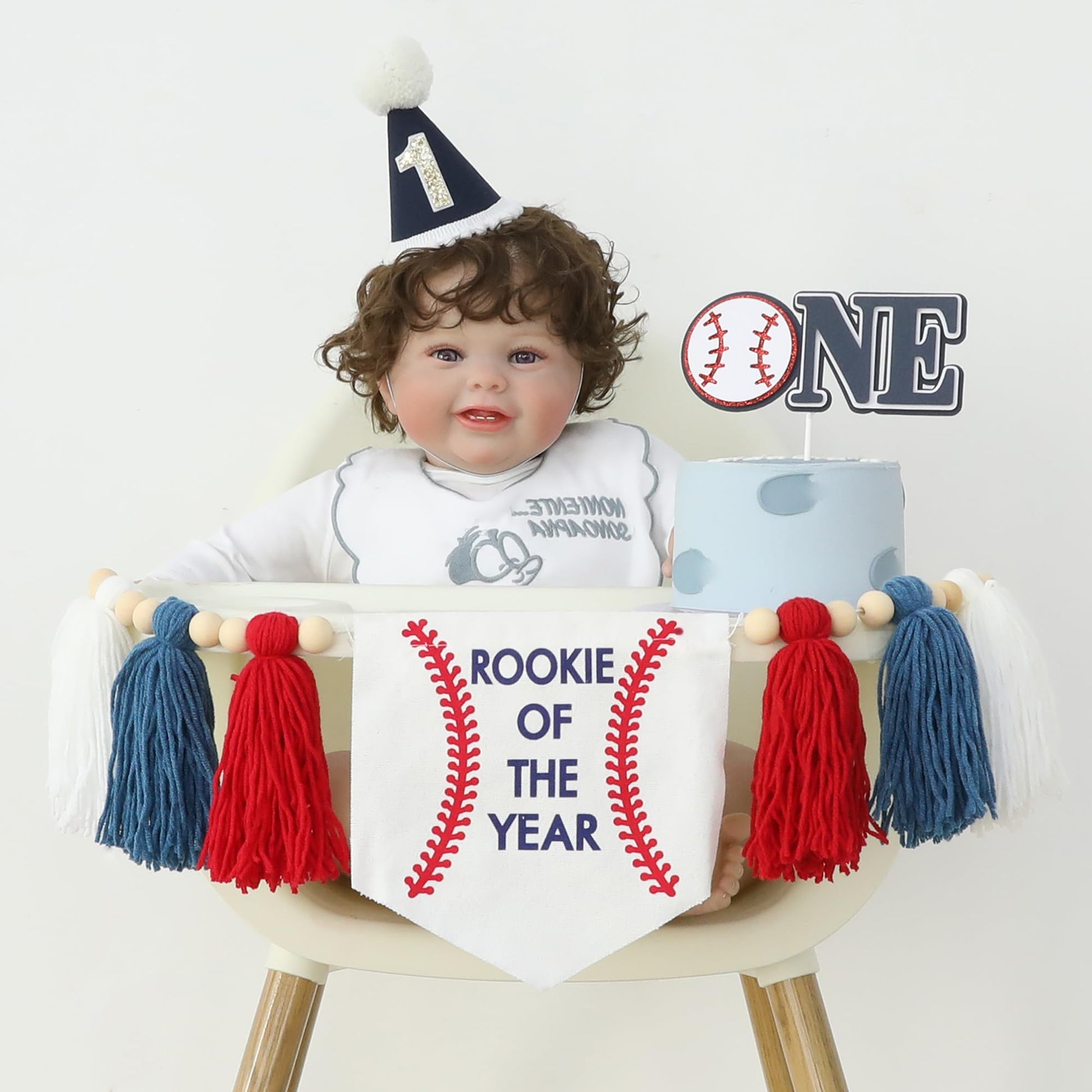 HODIHIWI Baseball Baby Boy First Rookie Of The Year High Chair Banner 1st Cake Topper Birthday Party Decorations