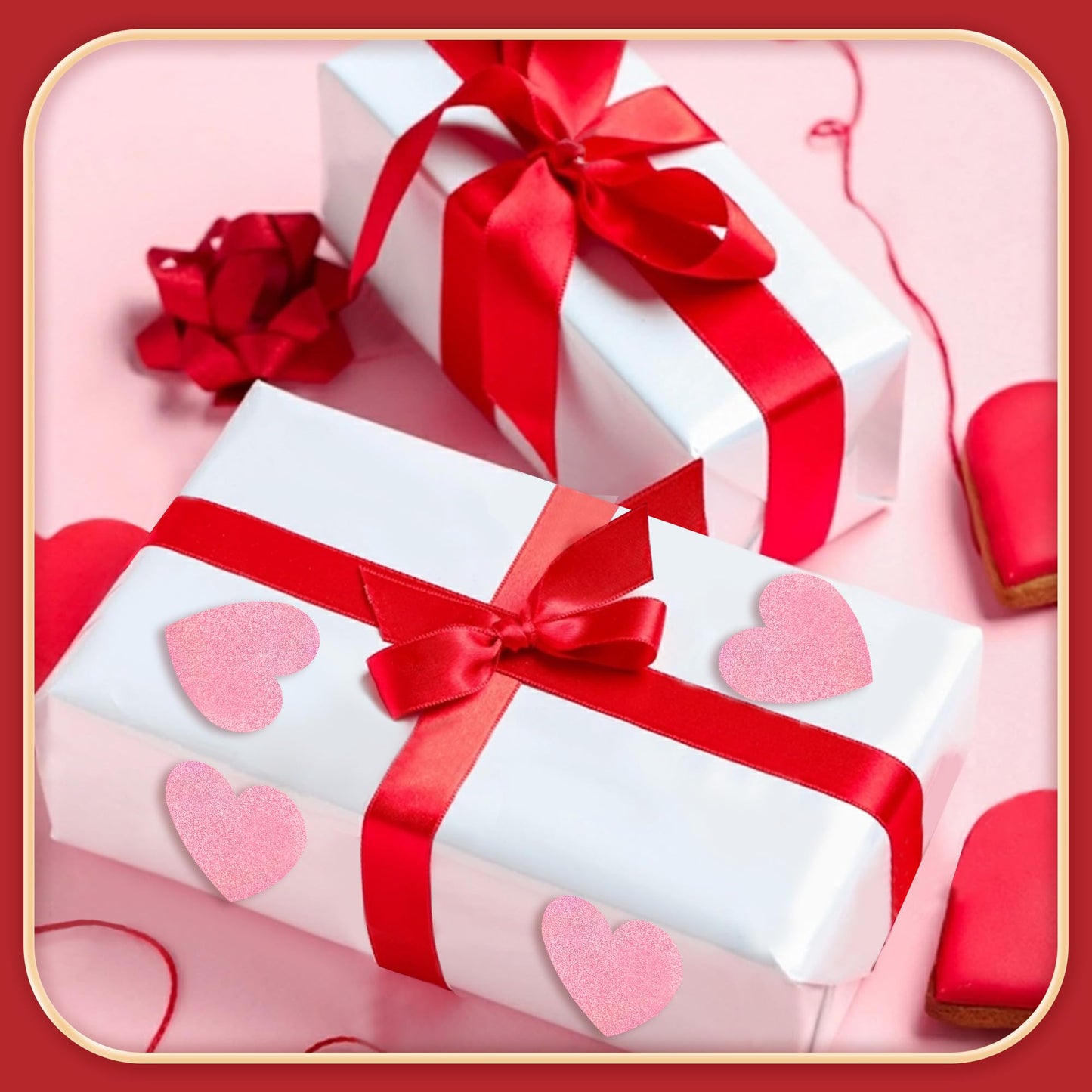 Pink Heart Stickers,1.5 Glitter Valentines Stickers 500 per Roll,Valentines Day Decorations(Pink)