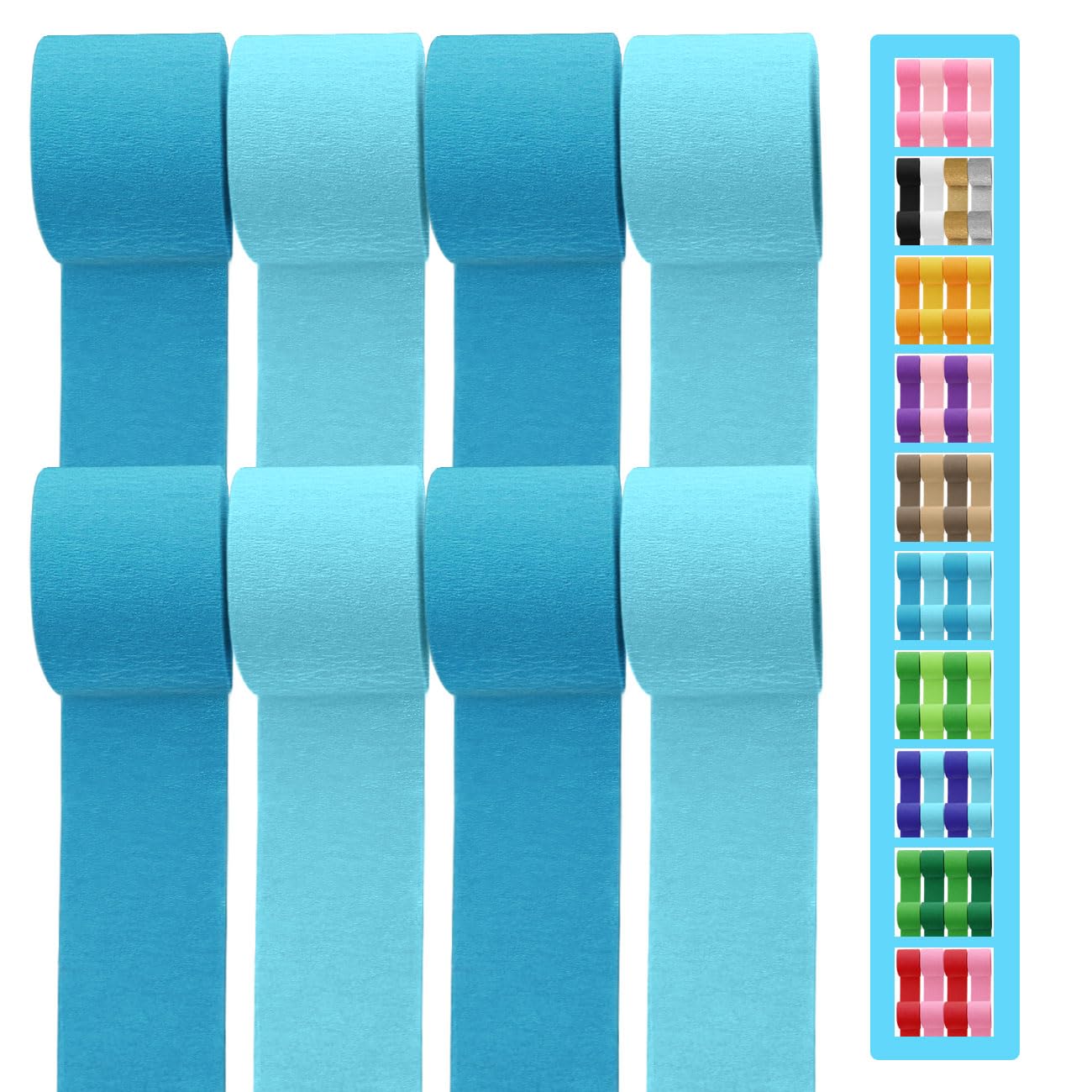 8 Rolls Crepe Paper Streamers 656ft, Pack of Light Blue and Sky Blue Party Steamers Set for Party Decoration Wedding Birthday Ba