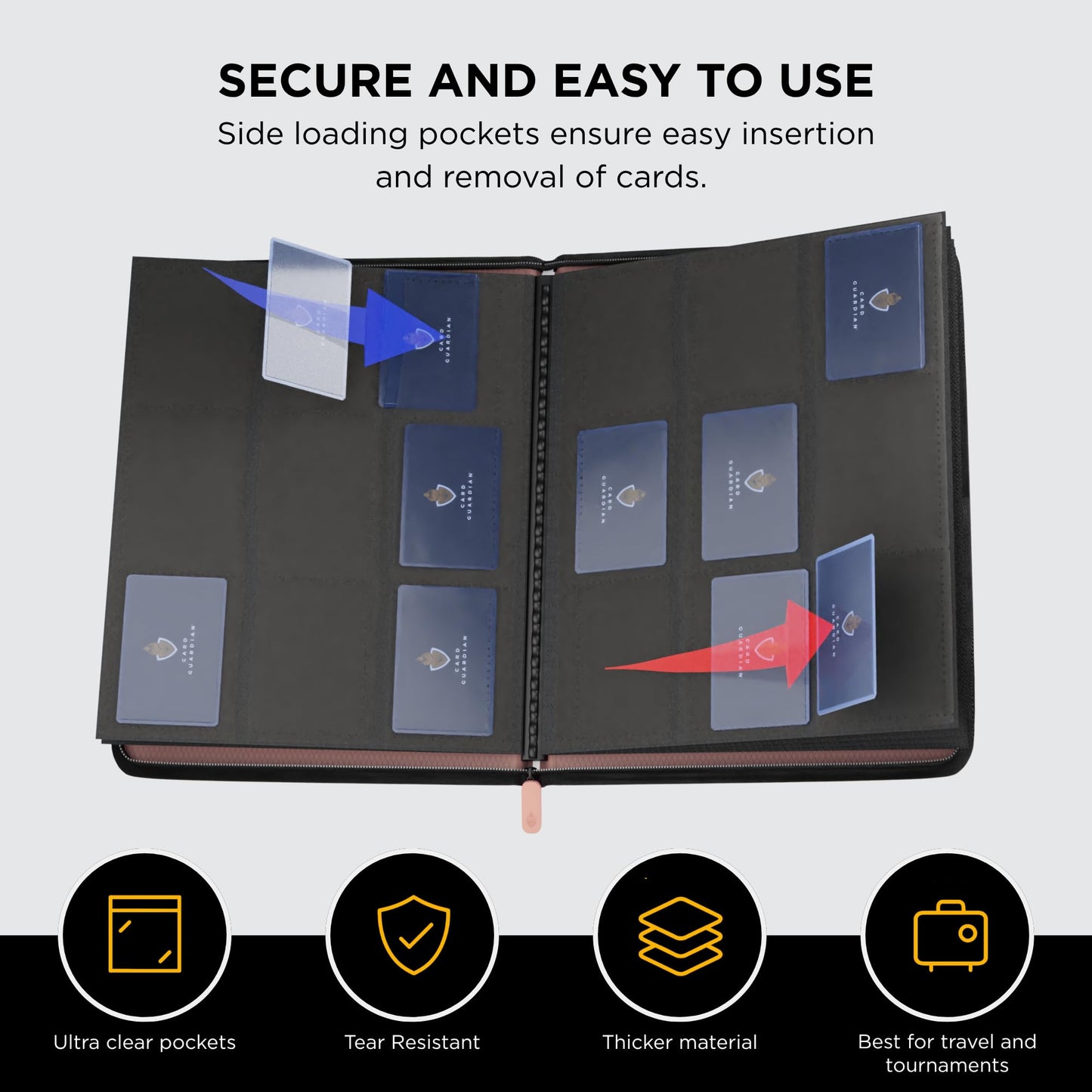 9 Pocket Premium Binder with Zipper for 360 Cards| Card Guardian Pink 9 Pocket Premium Binder with Zipper for 360 Cards| Card Guardian Pink