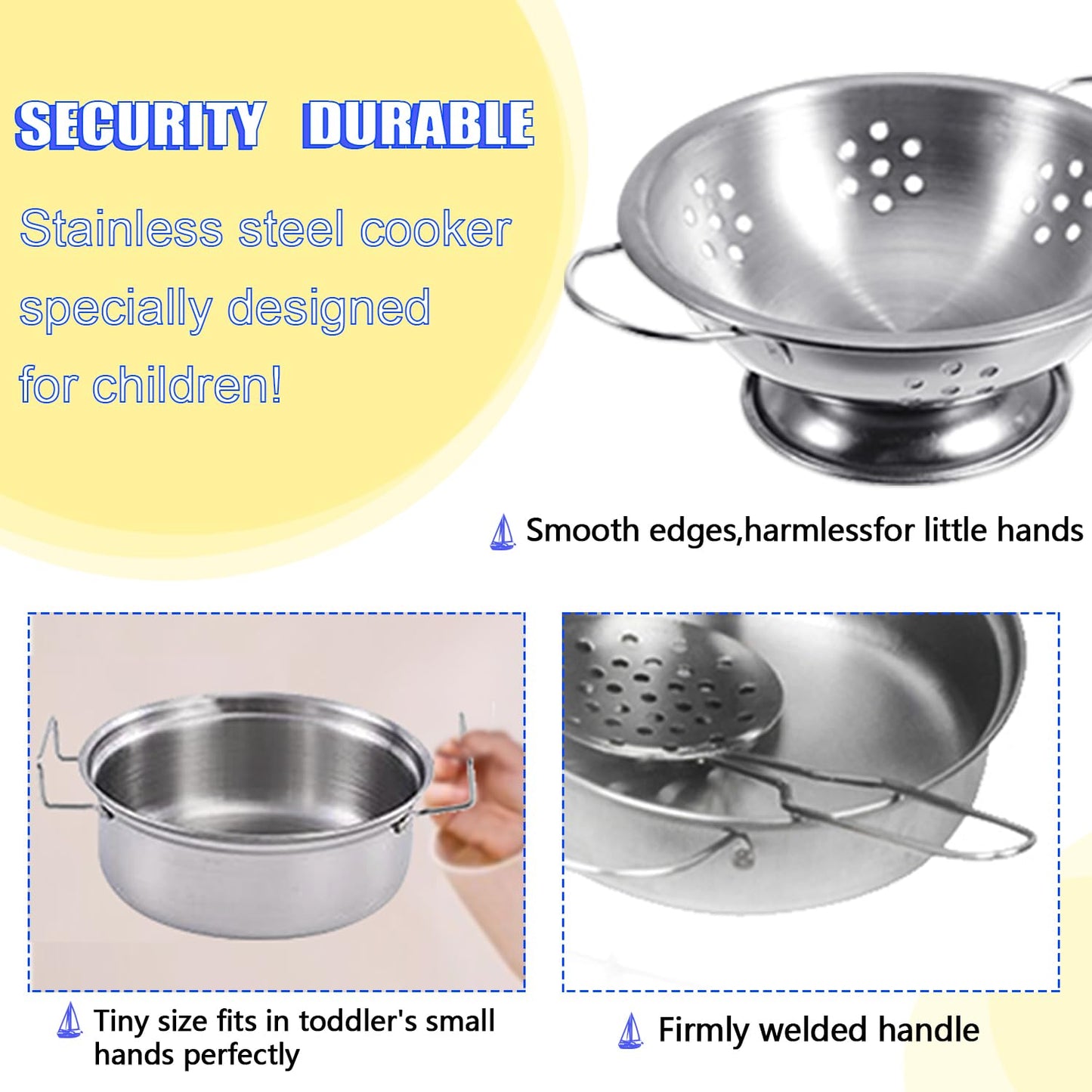 Tiny Size Cooking Pretend Play Kitchen Cooking Toys with Stainless Steel Cookware Play Pots and Pans Set