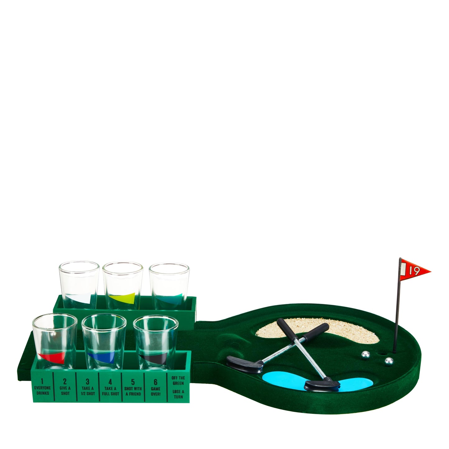 Foster & Rye Mini Golf Shot Game Set - Drinking Game for Adults, Glass/Plastic/Wood, Green, Model 10504, Set of 1, 2+ Players