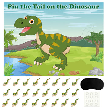 Fepito Pin The Tail On The Dinosaur Game With 24 Pcs Tails For Dinosaur Birthday Party Supplies, Boys Dinosaur Party Game