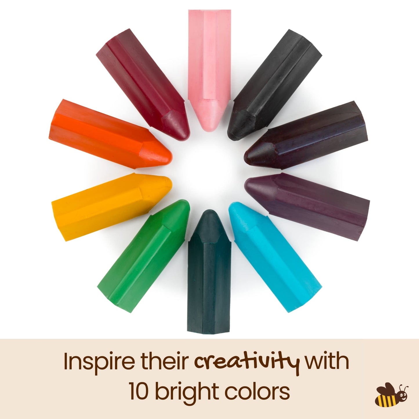 Honeysticks Triangular Crayons - 10 Pack, 100% Pure Beeswax, Non-Toxic, Multicolor, Ideal for Toddlers 1-4 Years, Model
