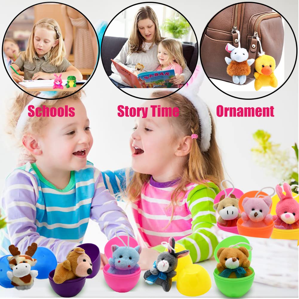 Camirus 12Pcs Easter Eggs Filled With Mini Plush Animal Toys, Cute Stuffed Animals Plush Keychain For Kids Easter Party Favors, Easter Basket Stuffers/Fillers, Egg Hunt