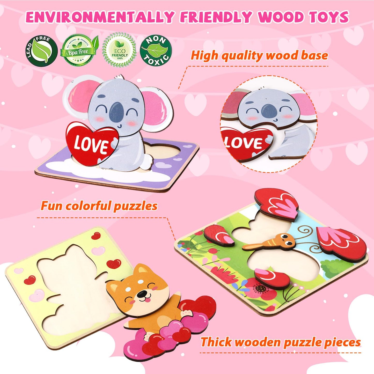 12Pcs Valentines Day Gifts For Kids Valentine Wooden Puzzles For Toddlers Learning Toy Valentines Day Puzzles Party Favors For B