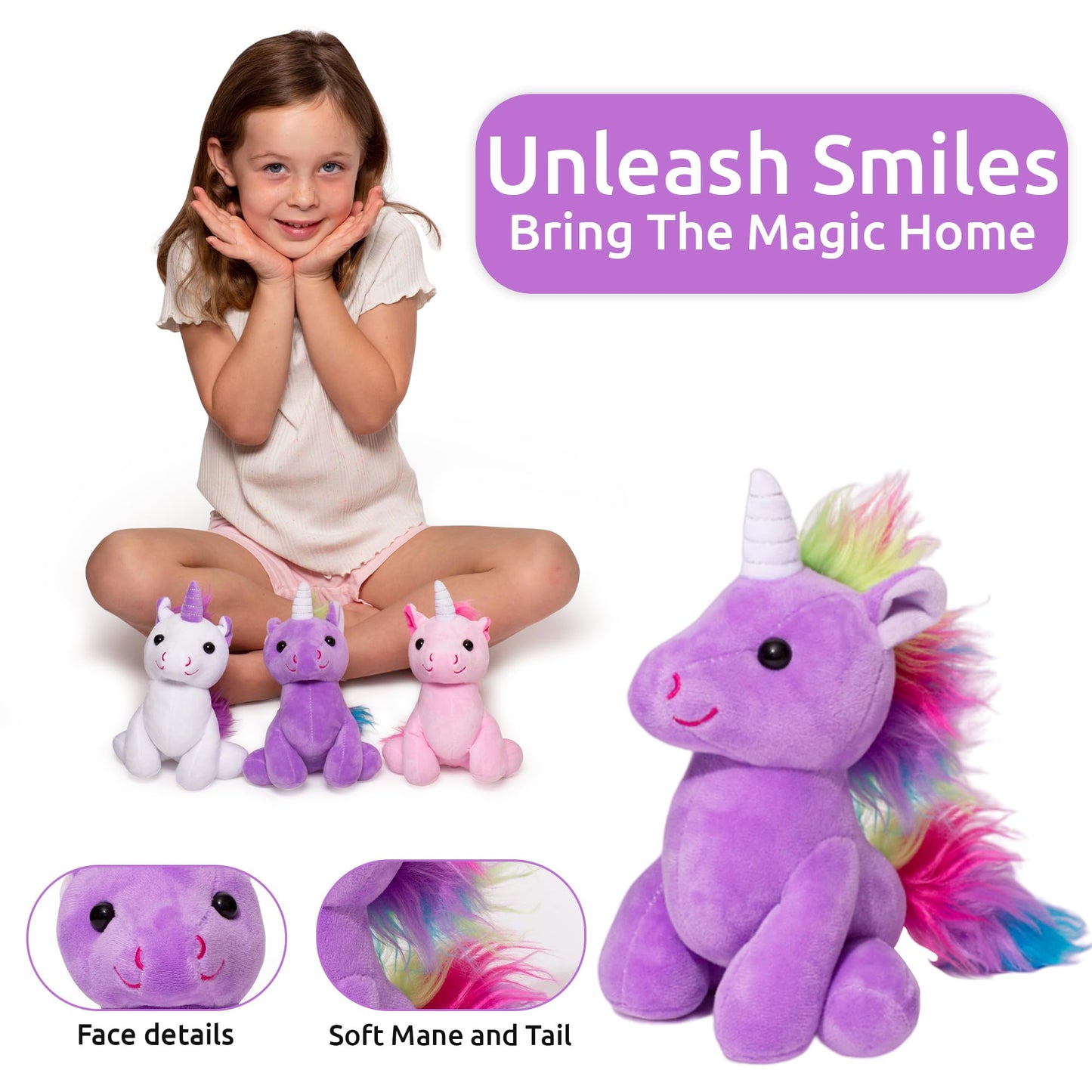 Plush Unicorn Stuffed Animal 7.5' - Unicorn Plush For Girls - Easter (Purple)