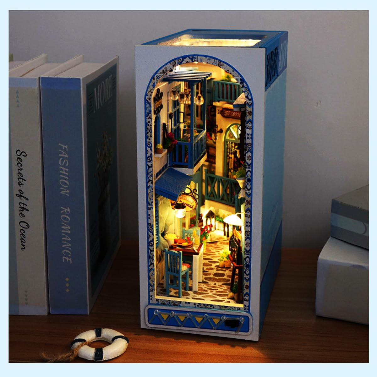 Tomyoung 3D Wooden Book Stand Puzzle,Diy Book Nook Kits,Dollhouse Wood Bookends Book Nook Model Building Kit With Led To Build-C