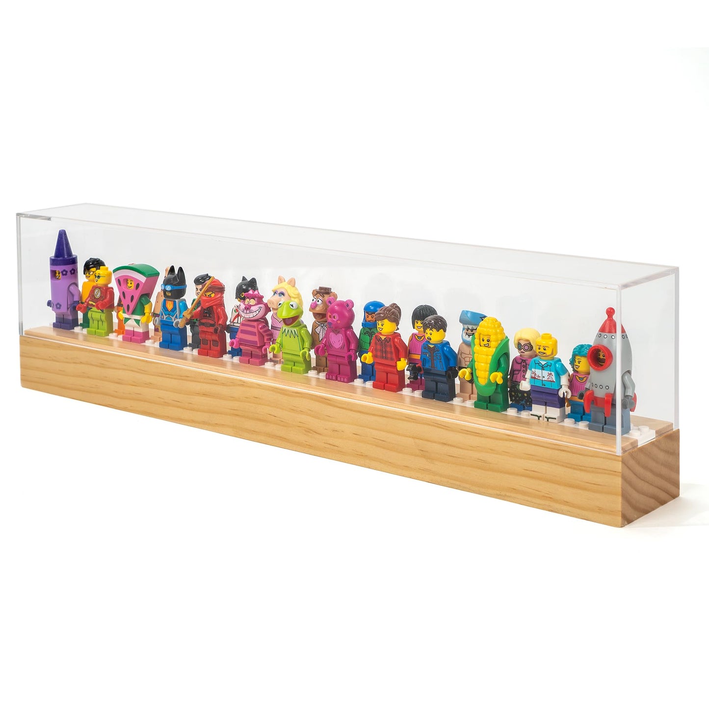 Matterkids Minifigure Display Case With UV Protection Cap  Mini Action Figure Shelf  Stand Cabinet Storage Box Wooden Ledge for Lego Minifigures (Pine)