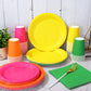 Whaline 244Pcs Neon Tableware Set Serves 48 Bright Color Disposable Dinnerware 48 9 Plates 48 7 Plate 48 9oz Cups 100 Napkins fo