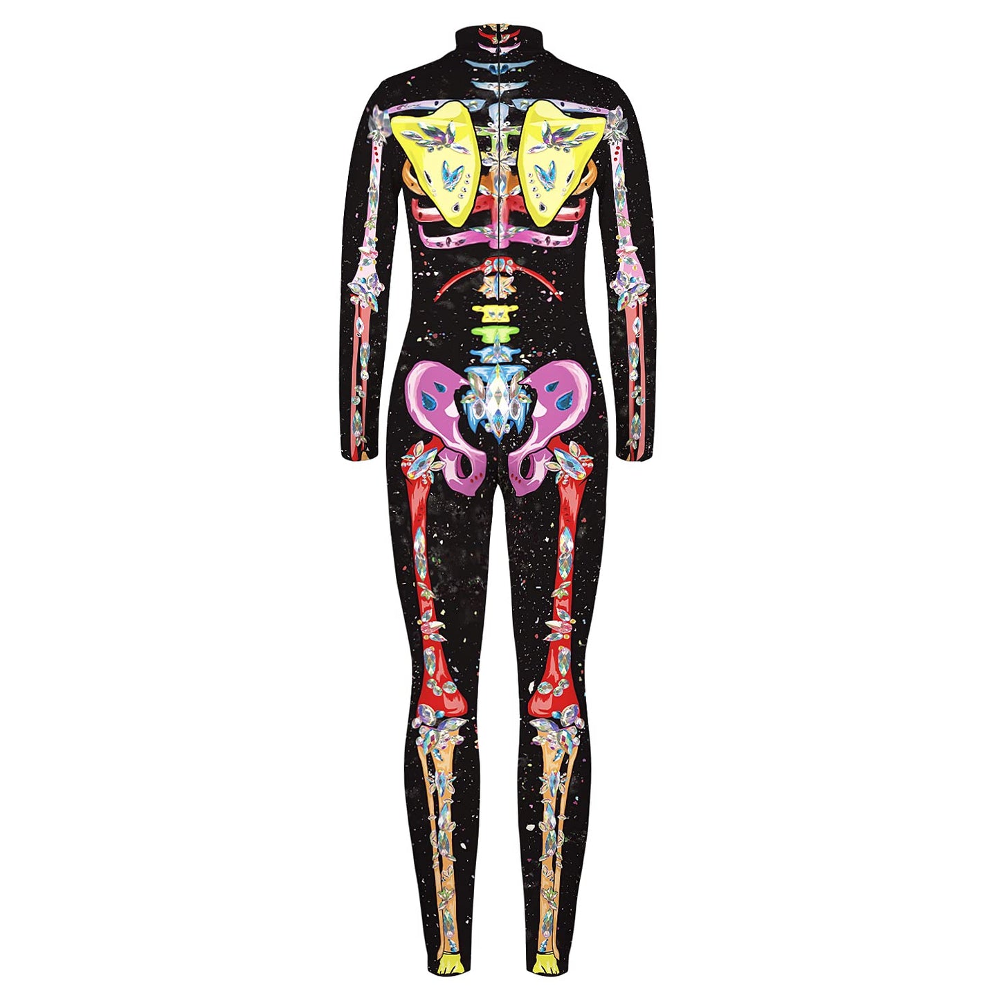 Remimi Boys Girl'S Skeleton Bodysuit Jumpsuit Long Sleeve Zip Back Black Zip Back Kids Halloween Costumes Multicolored Xl