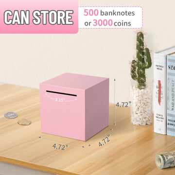 Kypeeka Unbreakable Stainless Steel Piggy Bank for Adults, Pink 4.72 - Must Break to Open Metal Savings Box for Cash
